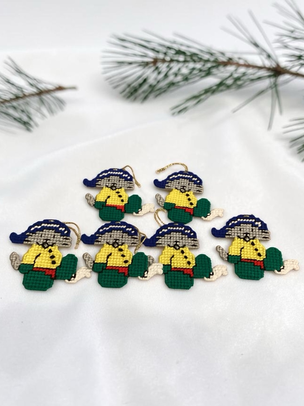 Vintage Handmade Storybook Bear Children’s Holiday Ornaments Set of 6